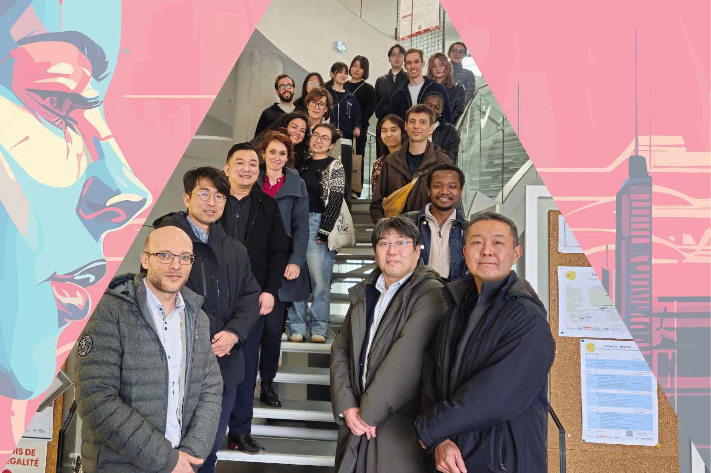 Les participants de l’école thématique sur les marches de la Maison de la Création et de l'Innovation de l’Université Grenoble Alpes, Campus de Saint-Martin-d’Hères. Crédit image : Shutterstock, Faculté H3S